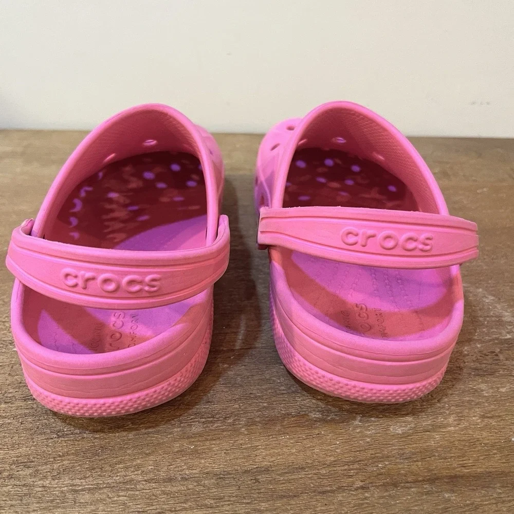 Crocs Classic Logo Cutout Clog Pink Youth Girls J3 Slip On Comfort Shoes Sandals